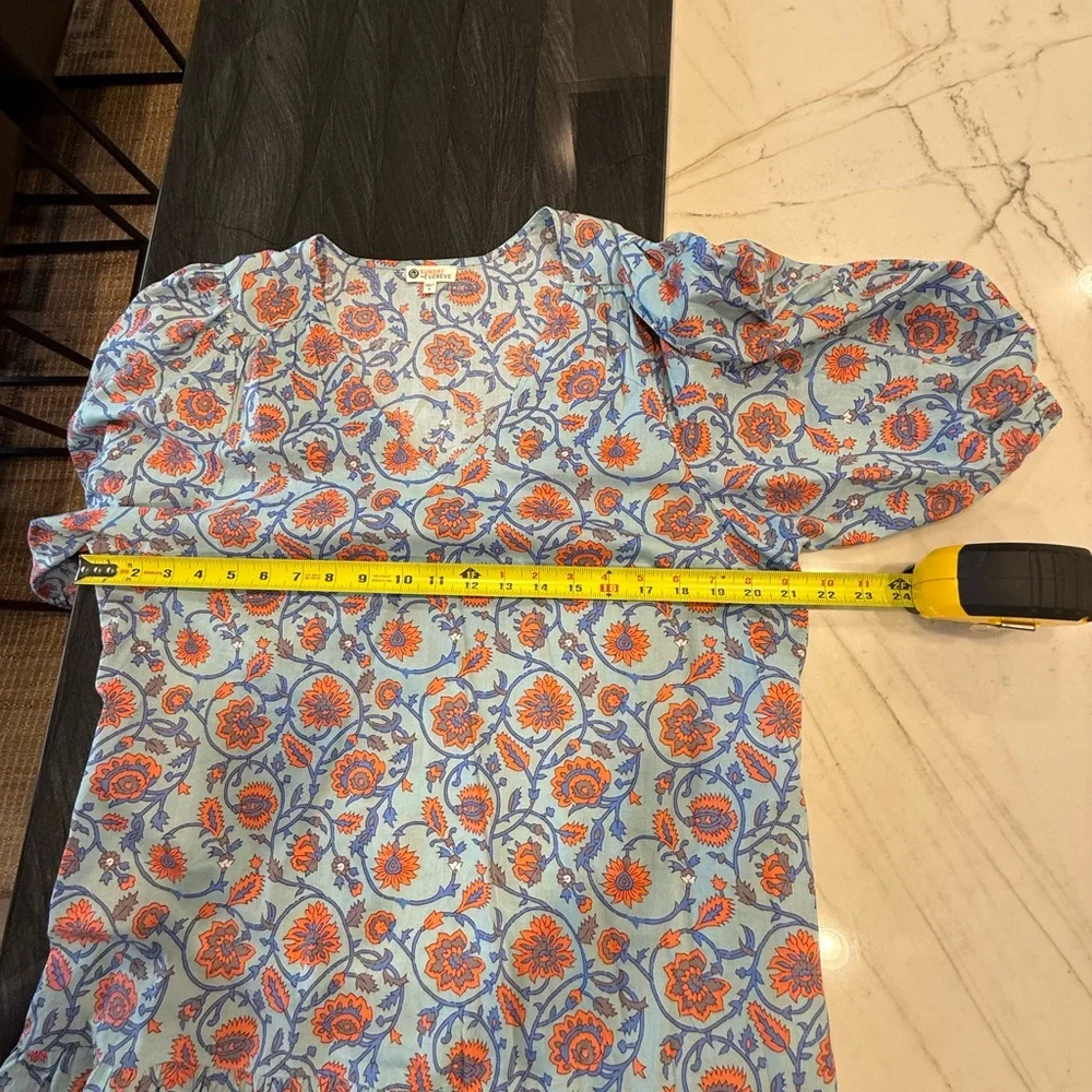 Sundry Blue Puff Sleeve Tunic with Ruffled Tiers - Picture 8 of 9